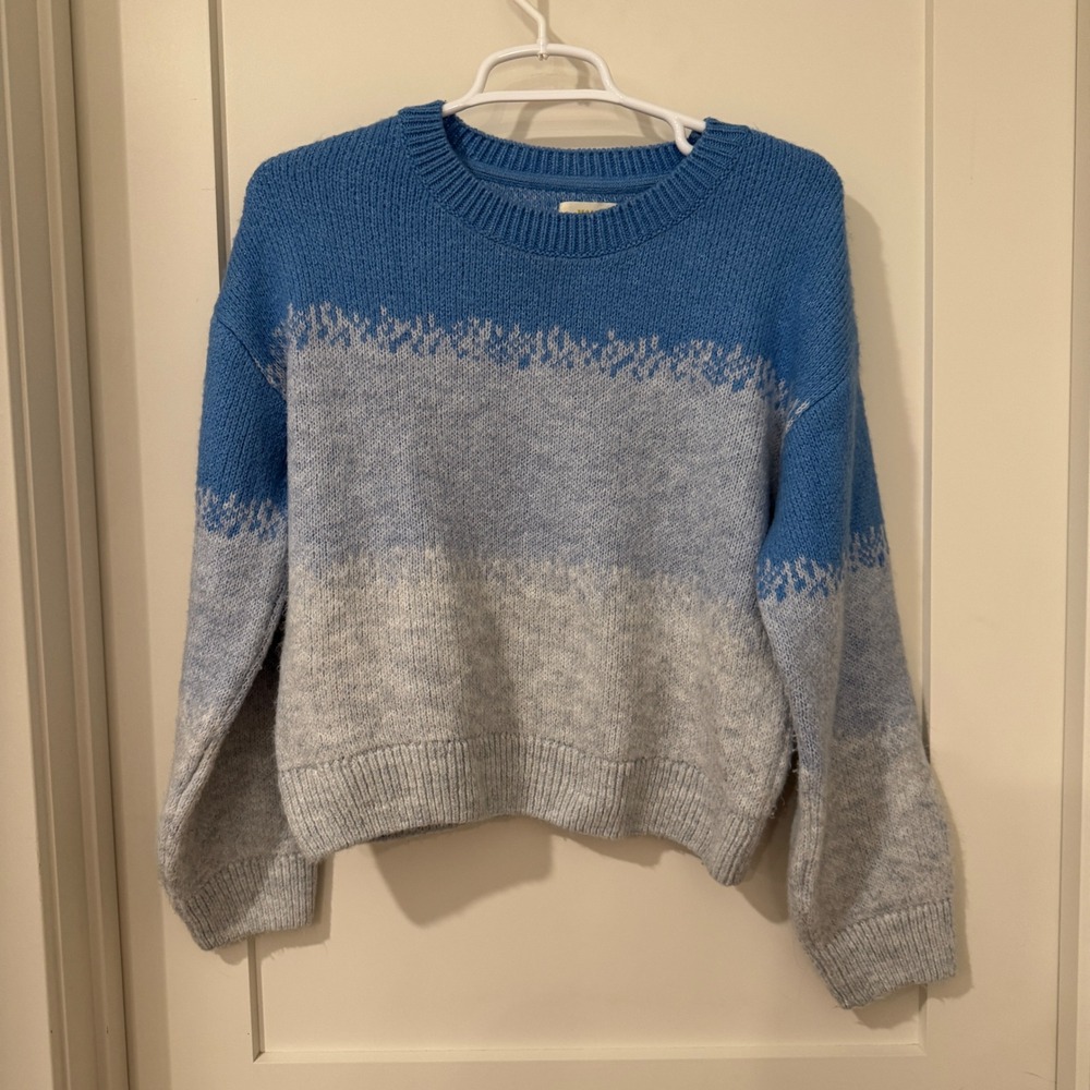 Maeve Anthropologie Blue Ombre Colorblock Crew Neck Knit Sweater Womens XS